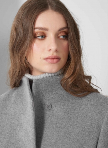Stehkragen Mantel aus Wolle und Cashmere in Hellgrau