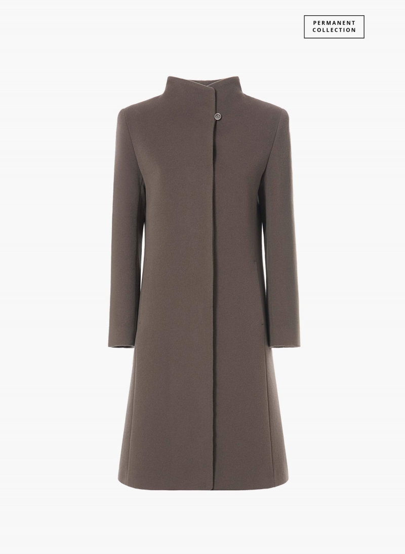 Stehkragen Mantel aus Wolle und Cashmere in Dunkeltaupe