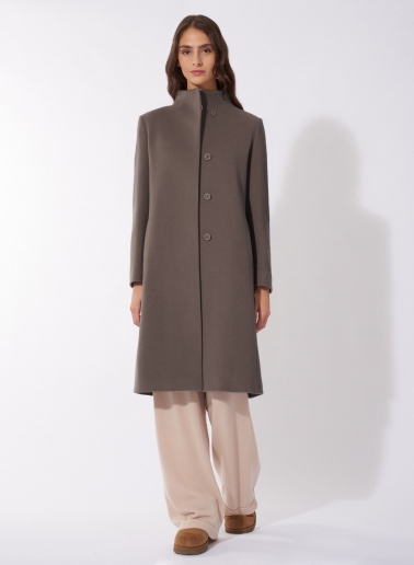 Stehkragen Mantel aus Wolle und Cashmere in Dunkeltaupe
