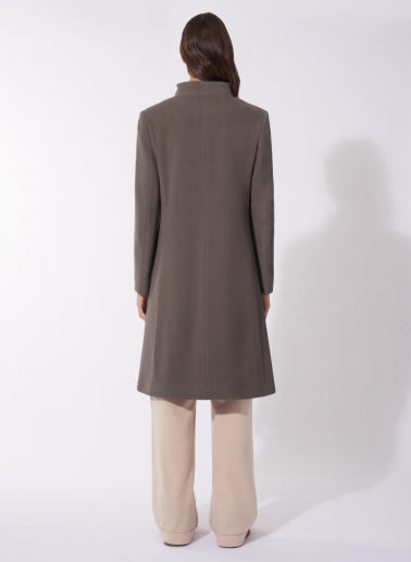Stehkragen Mantel aus Wolle und Cashmere in Dunkeltaupe