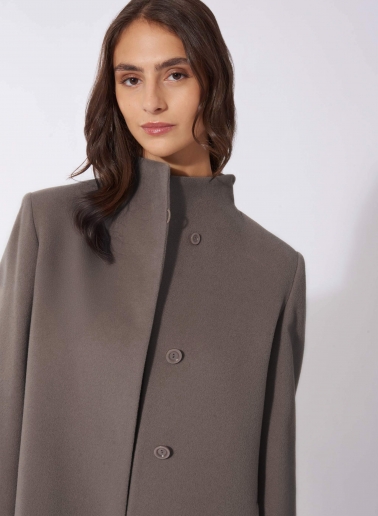 Stehkragen Mantel aus Wolle und Cashmere in Dunkeltaupe