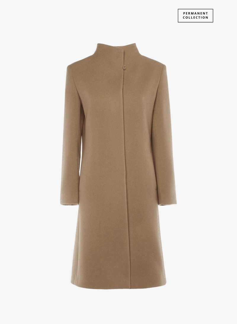 Stehkragen Mantel aus Wolle und Cashmere in dunkel Camel