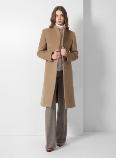 Stehkragen Mantel aus Wolle und Cashmere in dunkel Camel