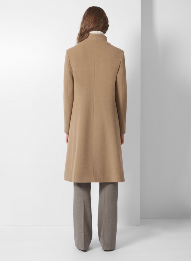 Stehkragen Mantel aus Wolle und Cashmere in dunkel Camel