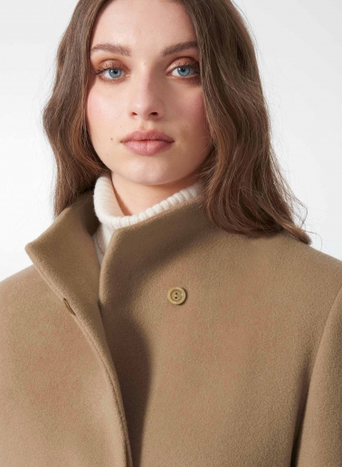Stehkragen Mantel aus Wolle und Cashmere in dunkel Camel