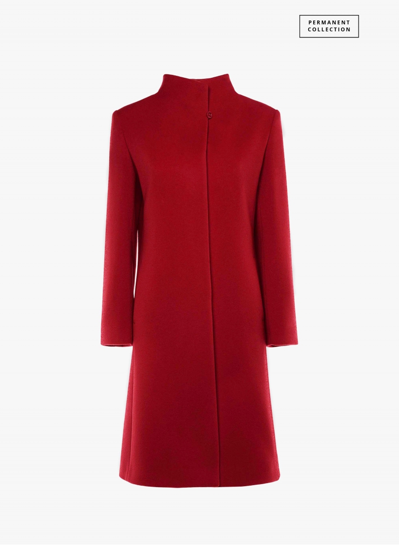 Stehkragen Mantel aus Wolle und Cashmere in Rot