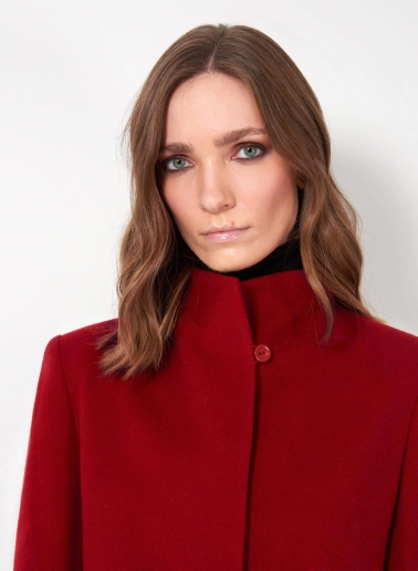 Stehkragen Mantel aus Wolle und Cashmere in Rot