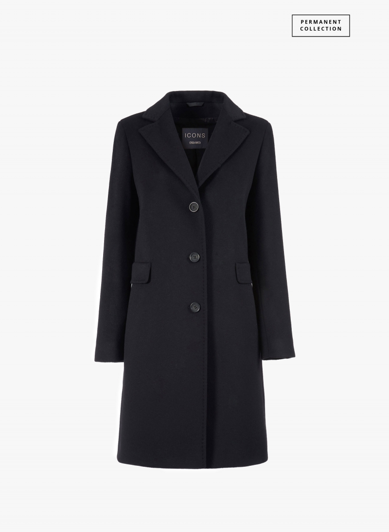 Gerade geschnittener Mantel im Herrenschnitt aus Wolle und Cashmere in Schwarz