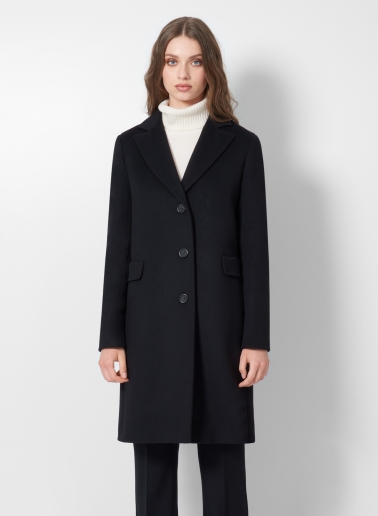 Gerade geschnittener Mantel im Herrenschnitt aus Wolle und Cashmere in Schwarz