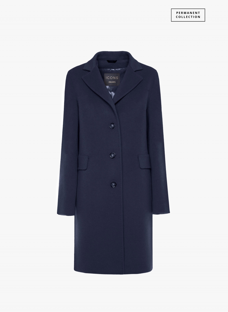 Gerade geschnittener Mantel im Herrenschnitt aus Wolle und Cashmere in Blau
