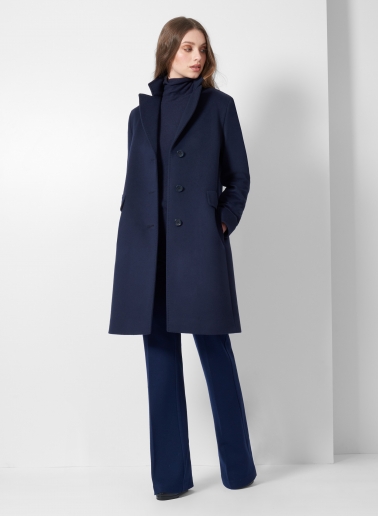 Gerade geschnittener Mantel im Herrenschnitt aus Wolle und Cashmere in Blau
