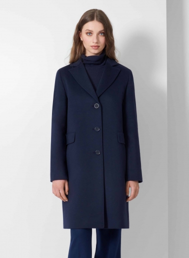 Gerade geschnittener Mantel im Herrenschnitt aus Wolle und Cashmere in Blau