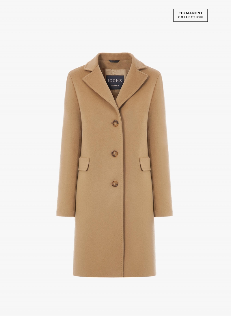 Gerade geschnittener Mantel im Herrenschnitt aus Wolle und Cashmere in light Camel