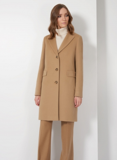Gerade geschnittener Mantel im Herrenschnitt aus Wolle und Cashmere in light Camel