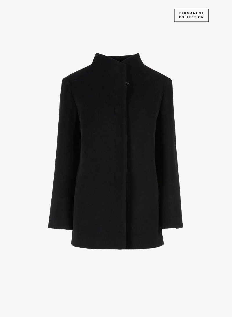 Stehkragen Kurzmantel aus Wolle und Cashmere in Schwarz