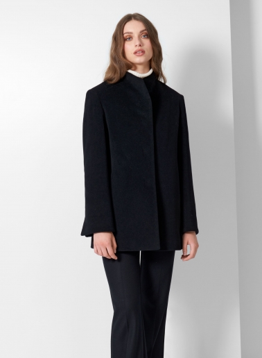 Stehkragen Kurzmantel aus Wolle und Cashmere in Schwarz