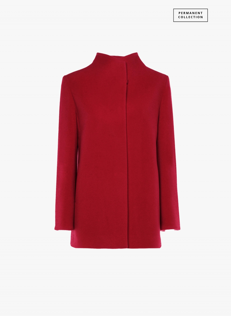Stehkragen Kurzmantel aus Wolle und Cashmere in Rot