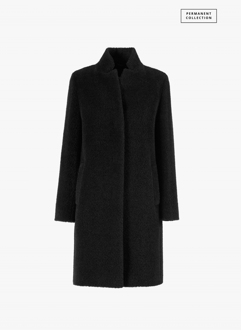 Black wool and alpaca coat with inverted notch collar