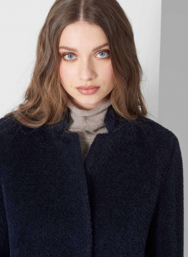 Blue wool and alpaca coat with inverted notch collar