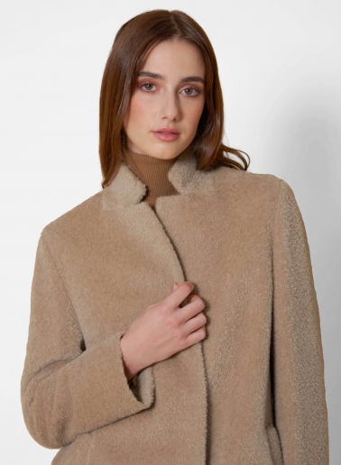 Mantel mit umklappbarem Reverskragen aus Wolle und Alpaka in dunkel Beige