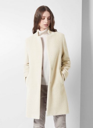 White wool and alpaca coat with inverted notch collar