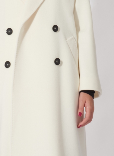 Oversized double breasted white pure wool coat