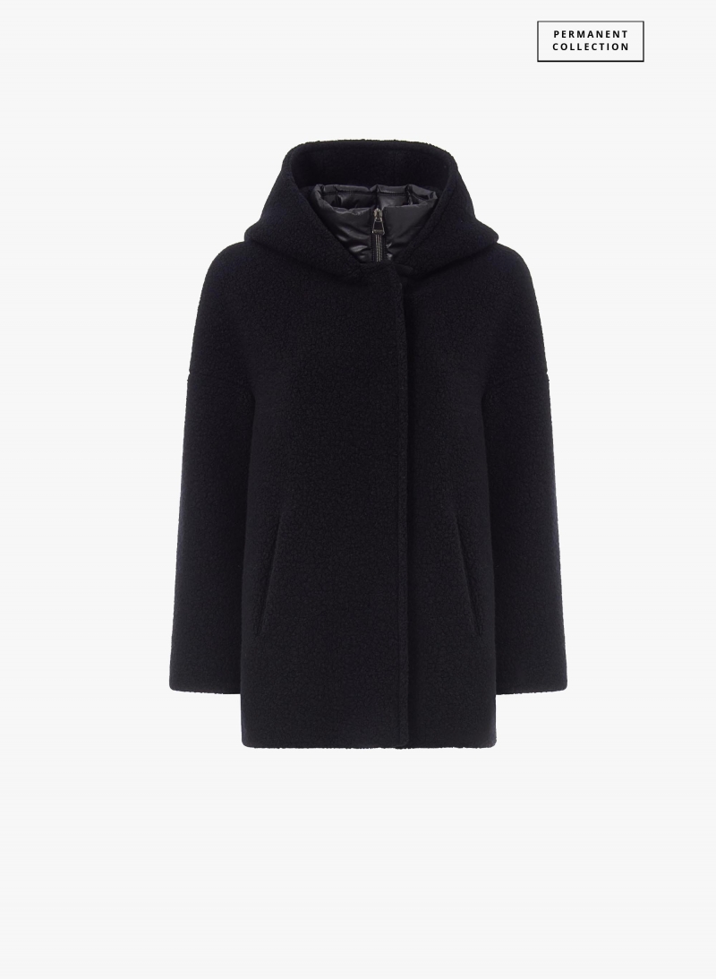 Kurzer Parka mit abnehmbarer Nylon-Weste aus Wolle in Schwarz