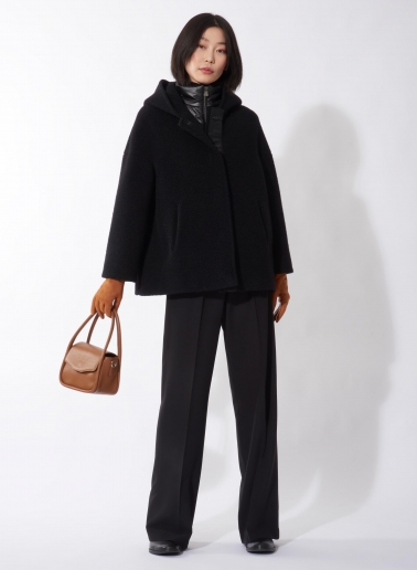 Kurzer Parka mit abnehmbarer Nylon-Weste aus Wolle in Schwarz