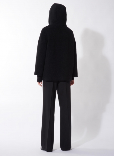 Kurzer Parka mit abnehmbarer Nylon-Weste aus Wolle in Schwarz