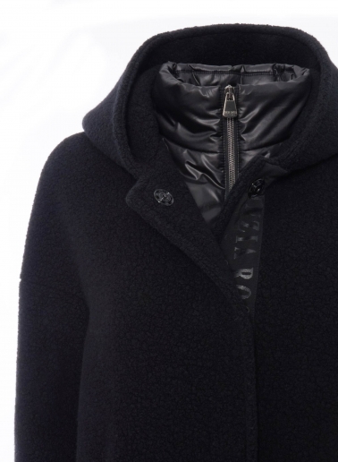 Kurzer Parka mit abnehmbarer Nylon-Weste aus Wolle in Schwarz