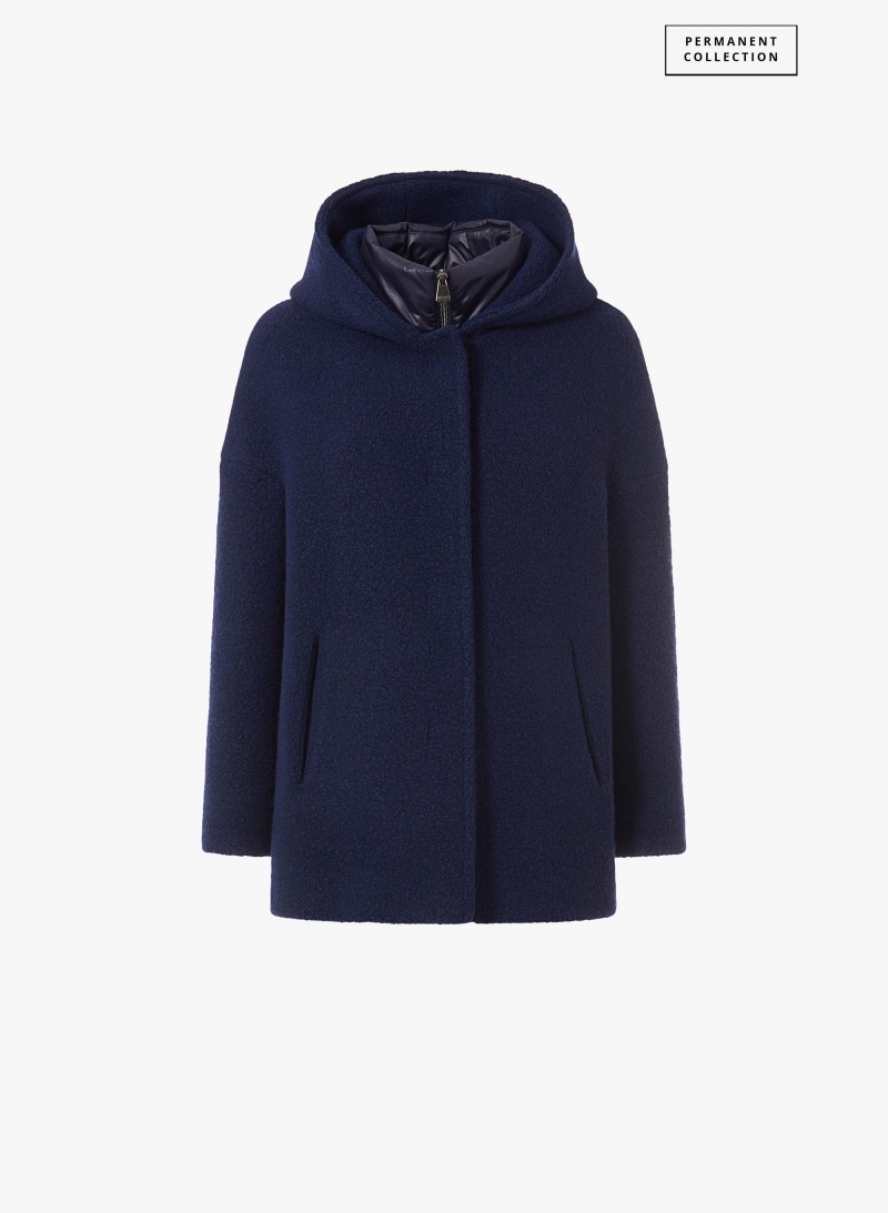 Kurzer Parka mit abnehmbarer Nylon-Weste aus Wolle in Blau