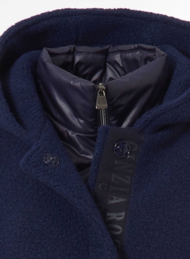 Kurzer Parka mit abnehmbarer Nylon-Weste aus Wolle in Blau