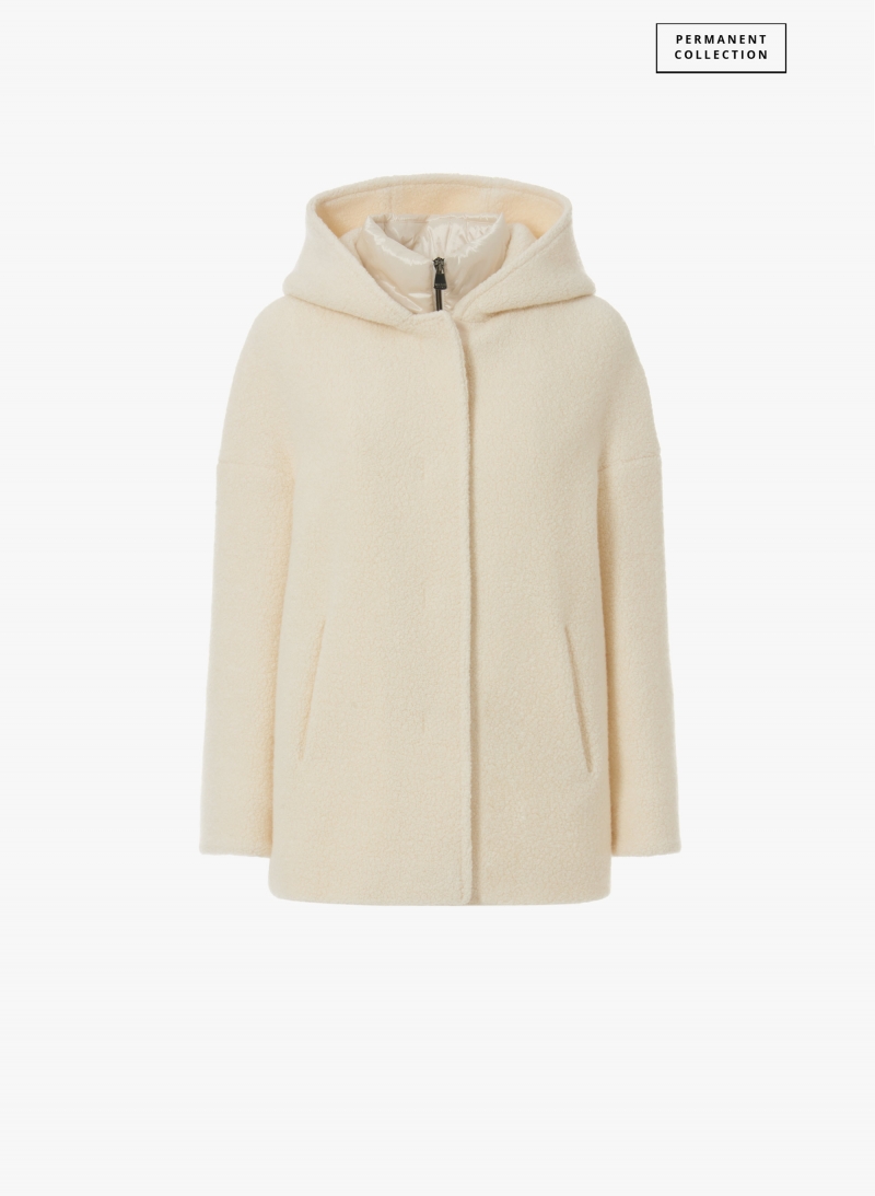 Kurzer Parka mit abnehmbarer Nylon-Weste aus Wolle in Weiß