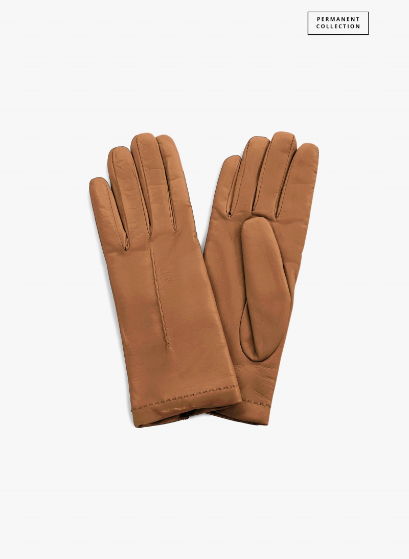 Handschuhe mit Naht aus Nappaleder in Camel