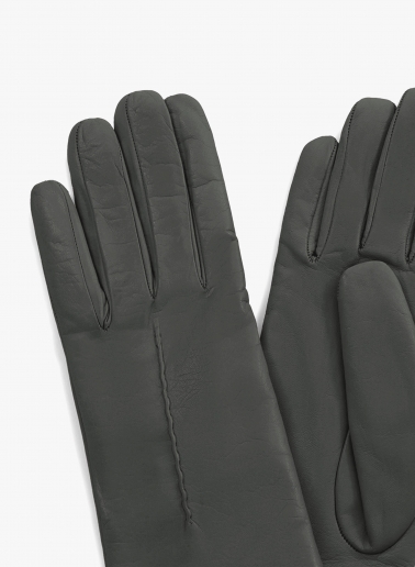 Grey nappa leather gloves with top stitch