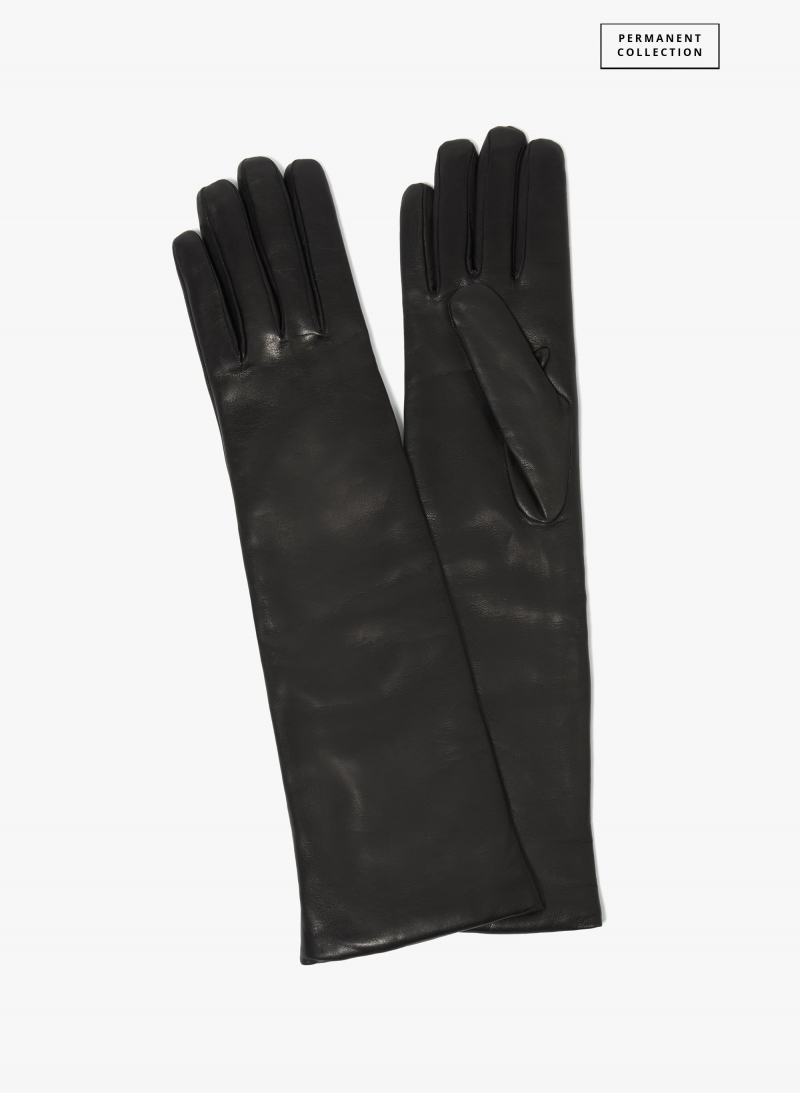 Lange Handschuhe aus Nappaleder in Schwarz