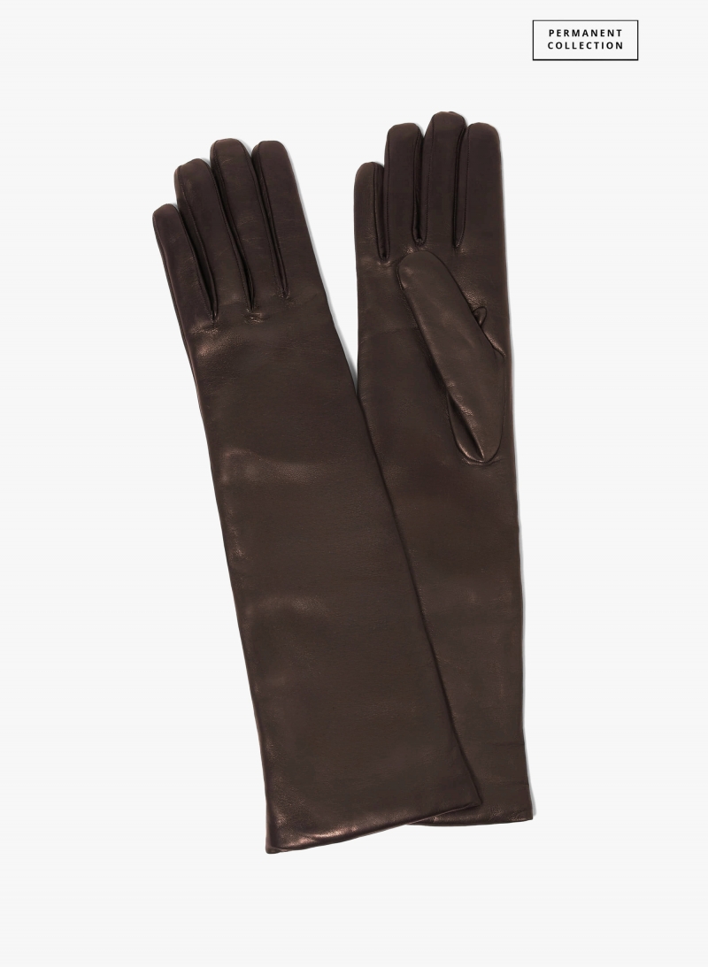 Lange Handschuhe aus Nappaleder in Braun