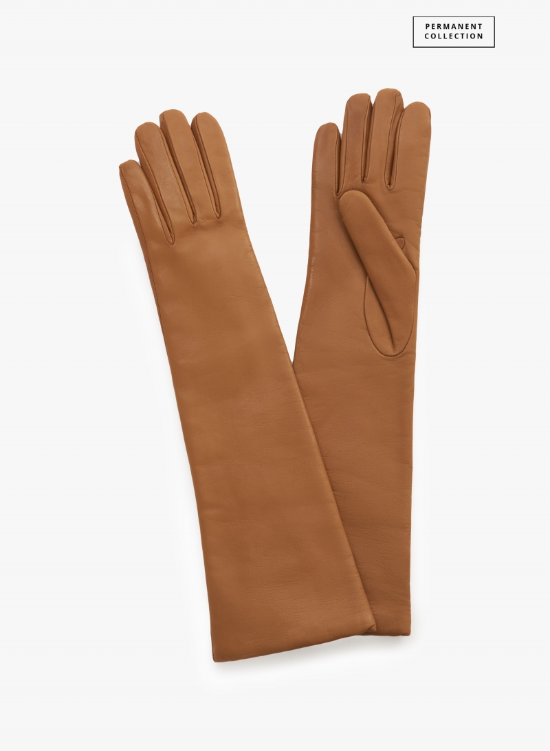 Lange Handschuhe aus Nappaleder in Camel