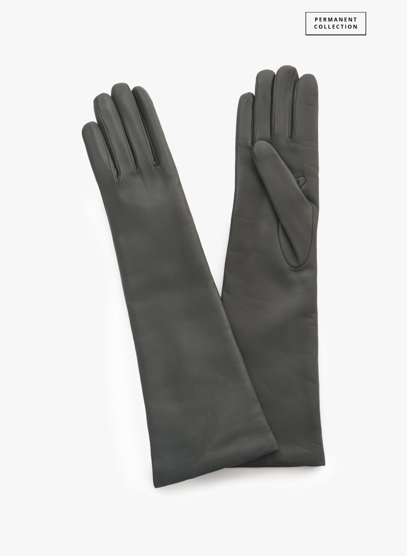 Lange Handschuhe aus Nappaleder in Grau