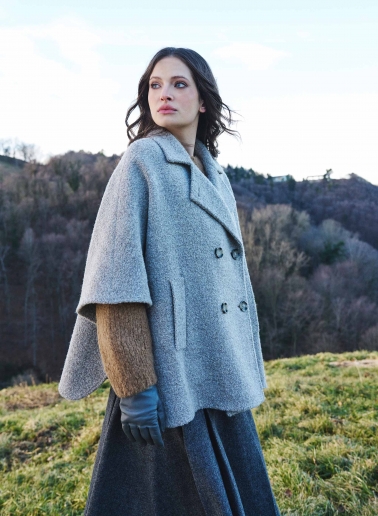 Long grey nappa leather gloves