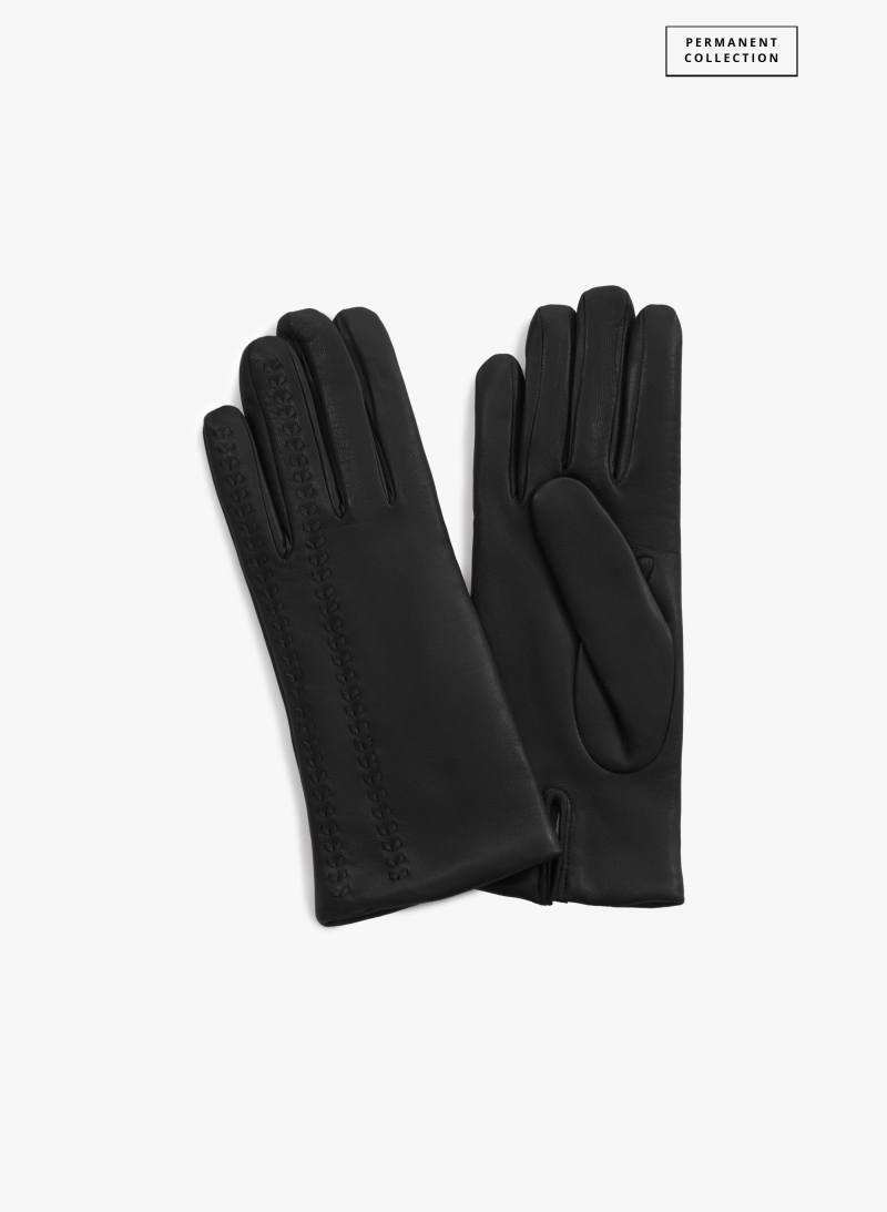 Handschuhe mit Stickerei aus Nappaleder in Schwarz