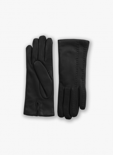Handschuhe mit Stickerei aus Nappaleder in Schwarz