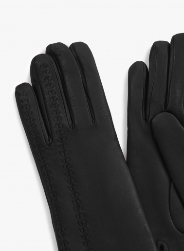 Handschuhe mit Stickerei aus Nappaleder in Schwarz