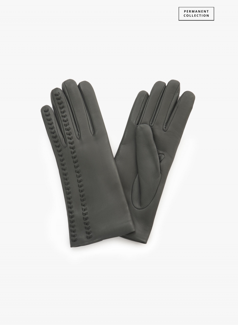 Handschuhe mit Naht aus Nappaleder in Grau