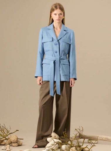 Safari-Jacke mit Gürtel aus Leinen in Hellblau
