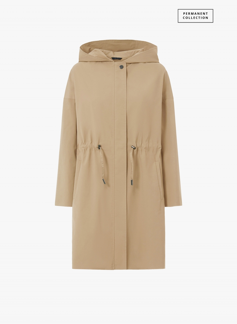 Parka aus regenabweisendem technischem Stoff in beige