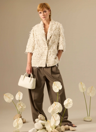 Oversize-Cape mit Fransen in Beige