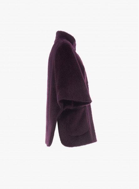 Cape aus Alpaka und Wolle mit aufgesetzten Taschen in Violett