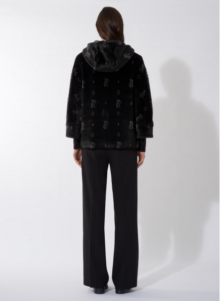 Black jacket in eco fur with monogram
