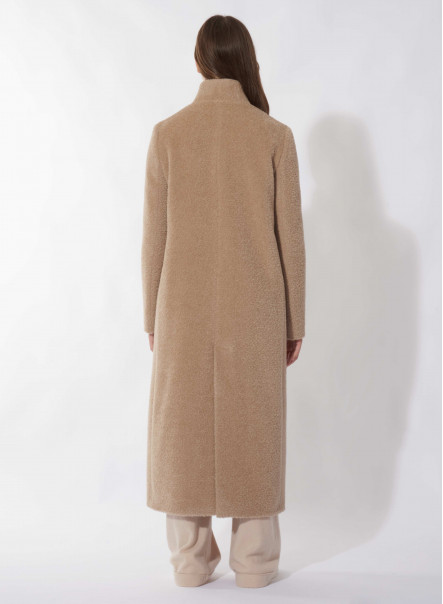 Langer Mantel aus Alpaka und Wolle mit umklappbarem Reverskragen in light Camel